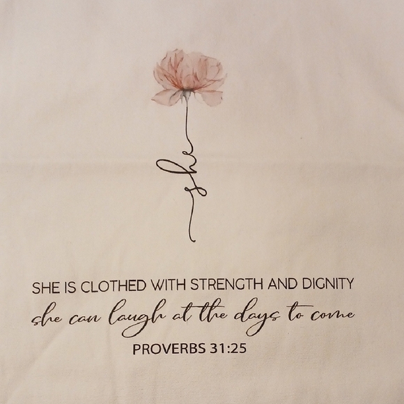 Canvas Tote with Flower and Scripture for Women Proverbs 31:25 - Picture 2 of 4